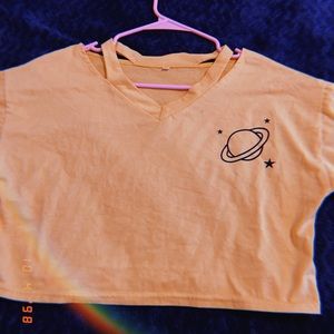 Yellow crop t shirt.